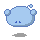 Four pixelated blue circular icons with small eyes and bubble-like protrusions, each casting a gray shadow on a light gray background.