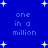 Blue background with white star shapes and repeated light blue text reading "one in a million" arranged in four vertical