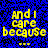 Blue pixelated background with yellow text reading "And I care because..." in three stacked arrangements, one of which is partially obscured by a gray rectangle.