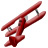 Static pixelated icon of a red biplane with visible propeller and wing structure against white background.