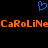 Blue pixelated heart symbol above orange pixelated text reading 'CaRoLiNeCaRoLiNe' on black background.