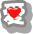 A pixelated icon with a gray rounded square background, white Chinese character 爱 in the center, and a red heart symbol replacing part of the character.
