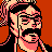Pixelated 48x48 static icon of a character with long black hair, pinkish skin tones, and dark facial features against an orange background.