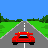 A 5x4 contact sheet of pixel art frames showing a red car driving on a road with green fields and trees, featuring blue and yellow vehicles in some frames.