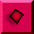 Pixelated red diamond and heart symbols on pink background with brown borders, showing shape rotation