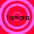 Four identical circular icons with pink concentric rings on red background, each displaying the text "Tamara" in black pixelated font.