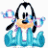 A 48x48 pixel animated buddy icon featuring a cartoon dog character in blue clothing on the left and green text reading "Original Icons .com" on a dark green background to the right, displayed as a contact sheet with two frames.