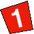 Red triangular shape with black outline containing white number one, pixelated rendering on white background.