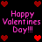 Pixelated Valentine's Day icon with pink text and red hearts on black background, no visible animation changes.