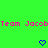 Green background with pink pixelated text reading 'Team Jacob' and two blue heart icons below.