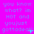 A static image with a bright purple background displaying repeated text in light blue and cyan, featuring small cyan and green pixelated symbols at the end of each line.