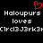 Red heart symbol above white text reading 'Haloupurs loves' and a string of alphanumeric characters on black background.