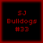 Four identical red pixelated text on black backgrounds with red borders, each displaying "SJ Bulldogs #33" in a blocky font