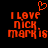 Red pixelated text reads "I LOVE NICK MARKIS" with a heart symbol above the first word on black background.