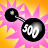 Pixelated icon shows two black dumbbells with white '500' text on one, set against pink and orange radial burst background.