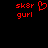 Red pixelated text 'skør gurl' appears on black background with a red heart symbol in the top-right corner.