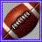 Pixelated football with visible laces and white stripes on a gray background, next to text reading FOOTBALL GUYZ R and SO FRICKIN HOTT in blocky font.