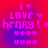 Pixelated text reads "I ❤️ LOVE henry!" with heart symbols, arranged over two of hearts on a red-to-purple gradient background
