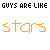 Animated contact sheet of a text-based buddy icon featuring repeated phrases and star symbols in orange, black, and pink on white background with gray transparency grid.