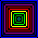 Nine square each contain nested square borders in multiple colors with a central pixel cluster, arranged in a