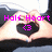 A hand forms a heart shape with a black interior, surrounded by pink text reading "Half Heart <3" in multiple positions.