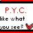 Pixelated text reads 'P.Y.C.' above 'like what you see?' with a red heart symbol on the right side.