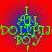 Green pixelated text "I ALL DO LTHIJ BOY" on a red-to-blue radial gradient background with four identical copies arranged in a