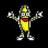 Pixelated character with yellow body and silver limbs stands against black background, arms raised; red text reads 'ITS........' above 'Peanut Butter Jelly Time!' on solid red field.