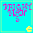 Pixelated cyan background with pink text 'BRIGHT MAJOR 5' and yellow Pac-Man icon in bottom-right corner, four identical frames with slight text distortion.