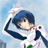 A pixelated anime-style character with blue hair and red eyes holding a white bird against a light blue background, next to text reading "Anime IM" on black.