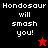 Pixelated text "Hondosaur will smash you!" appears in four quadrants with varying background colors and star symbols.