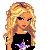 Pixel art contact sheet showing two frames of an animated icon featuring a blonde woman in a black top and blue pants with 'Super Star' text below.