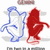 Two cartoon figures, one blue and white outlined, the other solid red, in a crouching pose with arms extended forward on a light gray background.