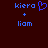 Blue pixelated text 'kiera' with a heart symbol, plus sign, and 'liam' on dark red background.