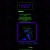 Pixelated dark image with purple and green rectangular shapes surrounding a central blue figure in motion.