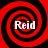 Four identical red and black spiral patterns arranged in a , each containing the text "Reid" in white with partial transparency