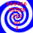 Four identical blue and white spiral patterns with red numerals arranged in concentric rings, each numeral set forming a distinct ring around the center.