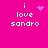 Pixelated text 'i love sandro' on bright pink background with animated heart and starburst symbols.
