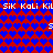 Pixelated pattern of red and blue hearts with repeated text "SIK KaLi KiL" and white numerals "5" on a background