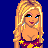 Pixel art contact sheet showing multiple frames of an animated buddy icon featuring a blonde cartoon woman in star-patterned clothing holding 'Nite Nite' bags with text reading 'tuck me can you in?' on blue background.