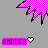Two pixelated hand icons with pink and white checkered patterns, each labeled 'ANDREA' in black text on a pink background with a heart symbol.
