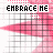 A 5x5 contact sheet of a pixelated animated icon featuring pink and white grid-patterned shapes with changing text overlays reading "EMBRACE ME," "SURROUND ME," and "AS THE RUSH COMES" across sampled frames.
