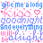 Pixelated text-based buddy icon with repeating phrases and heart symbols in blue, pink, and white colors on a transparent background.