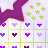 A pixelated animation of a purple-haired figure with yellow stars above, featuring heart-shaped icons in multiple colors arranged below.
