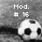 Pixelated grayscale image showing a soccer ball with text "Mod. # 16" above it on a textured background.