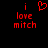 Red pixelated text 'i love mitch' on black background with a red heart symbol above the word 'love'.