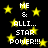 Black background with yellow stars and white pixelated text reading "ME & ALLI... STAR POWER!!!" in a repeated pattern.