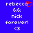 Blue background displays white pixelated text reading "rebecca & nick forever! <3" with a red heart symbol replacing the 'a' in "rebecca" on the left side.