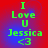 Green pixelated text on red and blue gradient background reads "I Love U Jessica <3" with subtle animation changes.