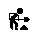 Black-and-white pixel art animation of a figure digging with a shovel, showing sequential motion from digging to lifting soil.